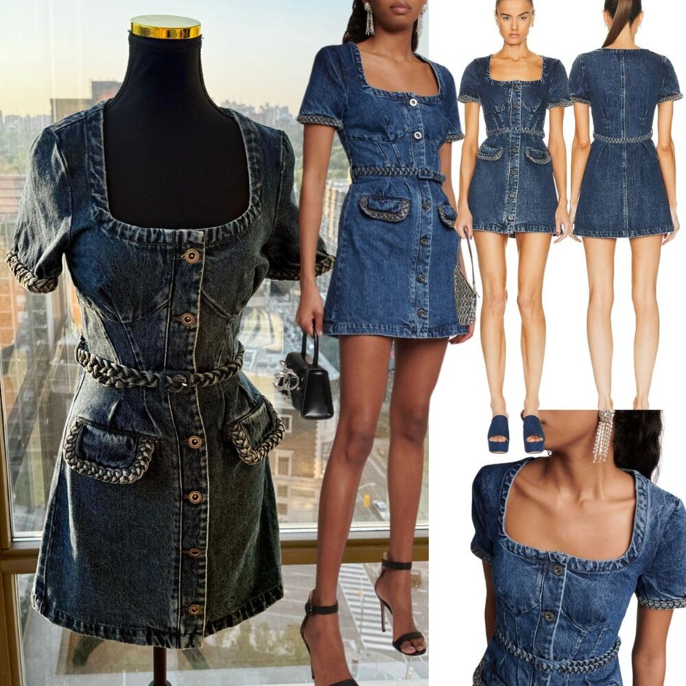 🆕 SELF PORTRAIT 🧿 NWOT Denim Braided Mini Dress